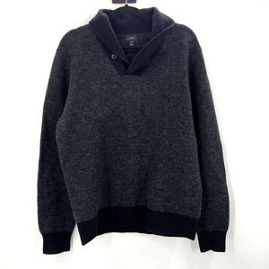 J Crew Chunky Tight Knit Sweater Long Sleeve Cowl Neck Black 100% Wool Large
